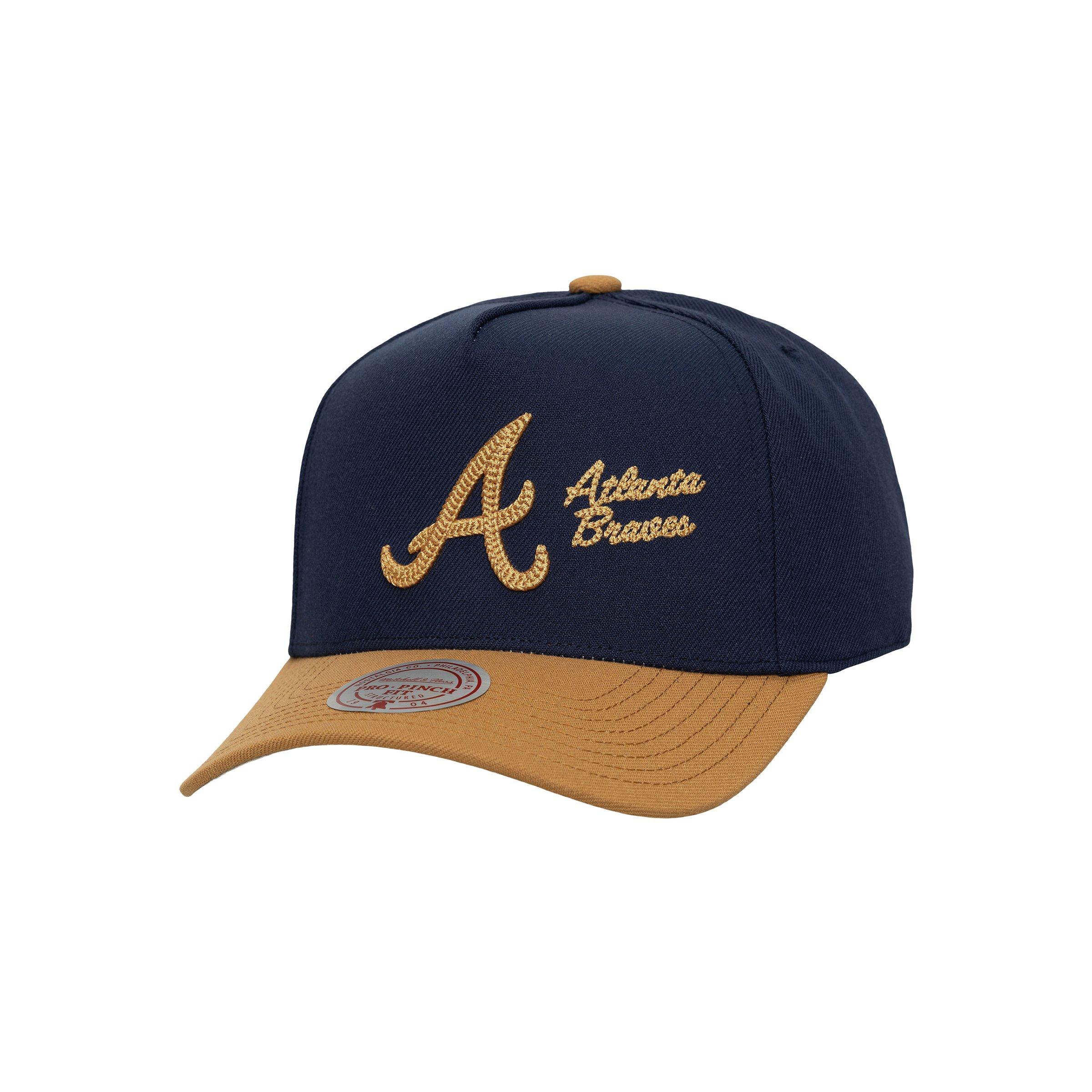 Mitchell & Ness Atlanta Braves Side Script Snapback Hat - Blue - BLUE
